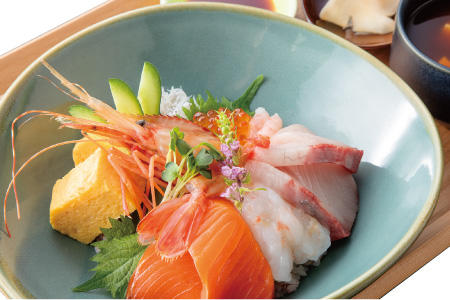 Bowl of rice topped with sashimi