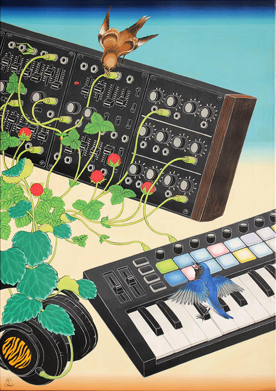 Kadenzu Modular synthesizer with Siberian blue robin, strawberry geranium, false strawberry