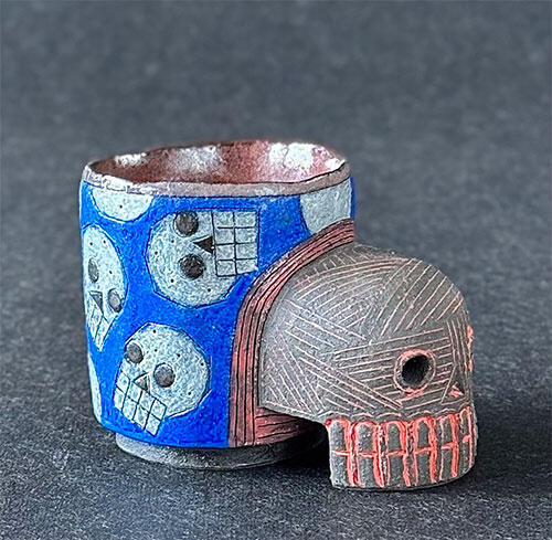 Shimura Noriyuki Allegorical Skull and Crossbones Wine Cup with Handle