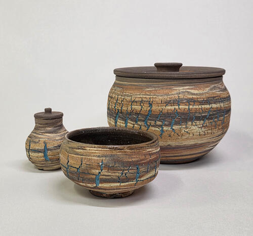 Tomabechi Masaki Tea Caddy and Water Bowl and Tea bowl