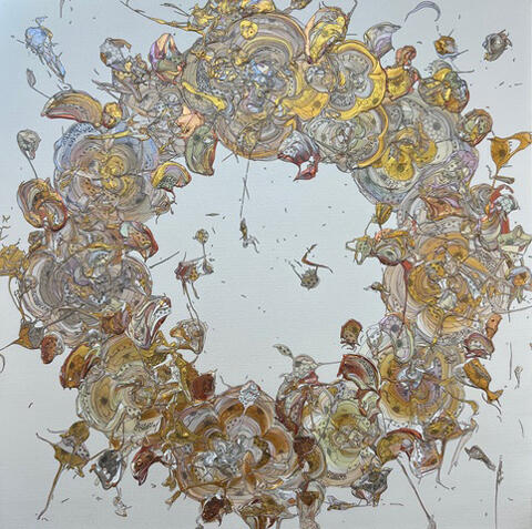 Okuda Yuta Abstract Wreath 251103 (Pearl White x Gold)