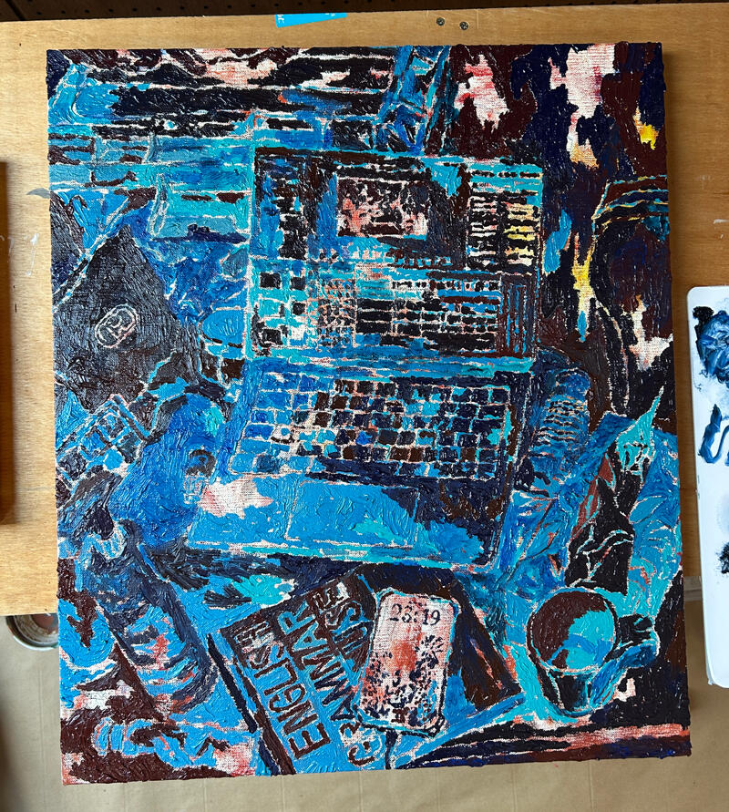 Ando Yumi Cluttered Desk with Laptop